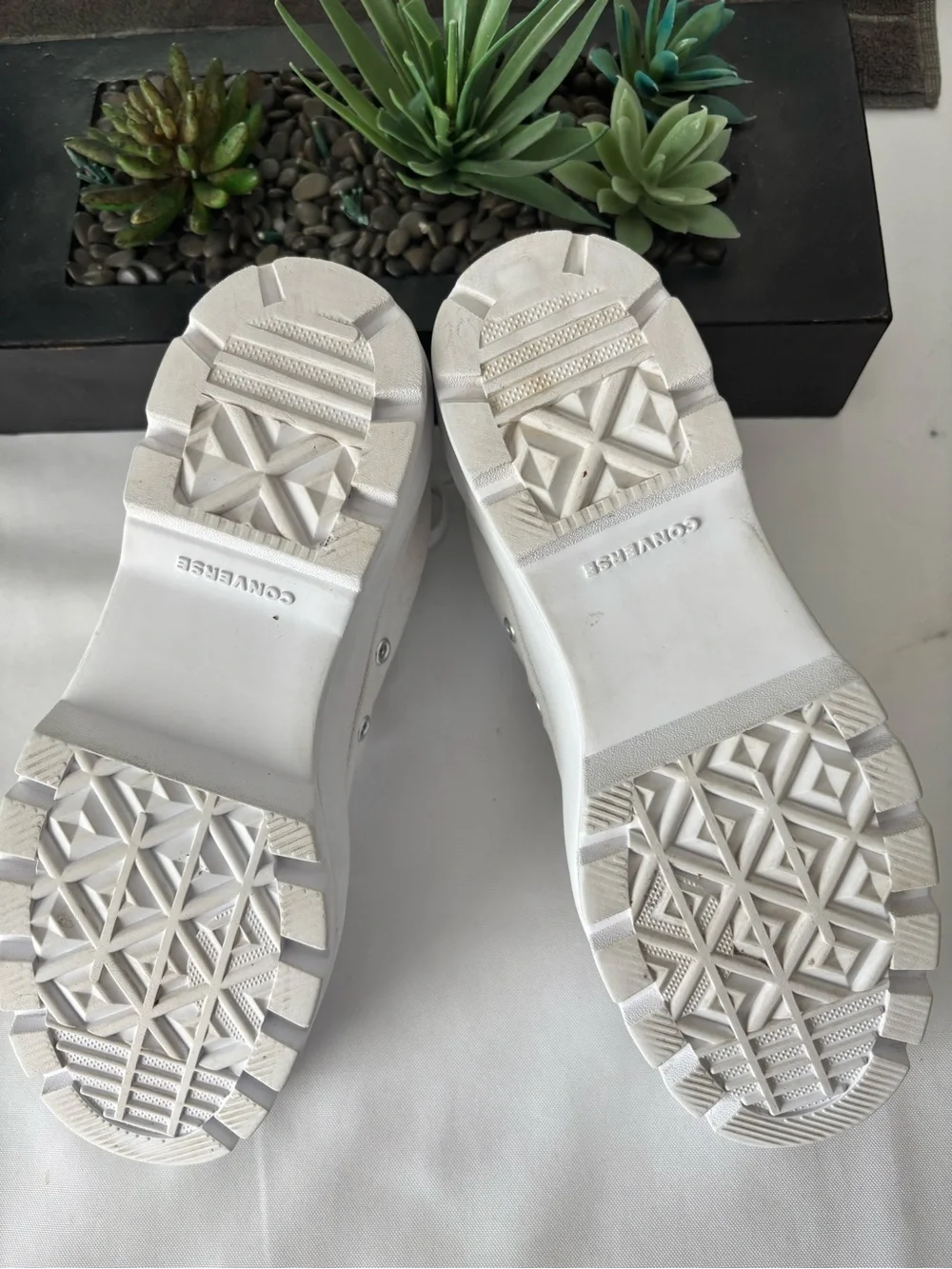 Converse White Canvas Platform Lug-Sole High Top Sneakers